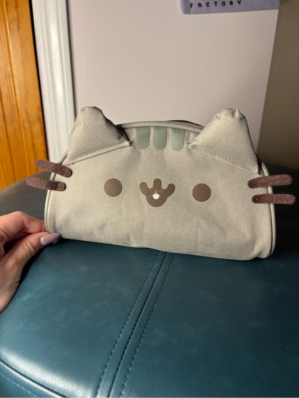 Pusheen Beige Cat Face Zip Pouch with Brown Accents